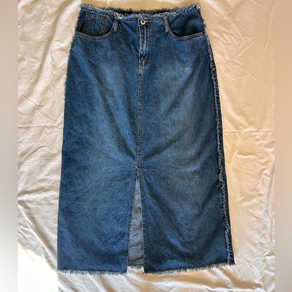 Vintage Denim Maxi with Frayed Hem Coastal Cowgirl Size 12
